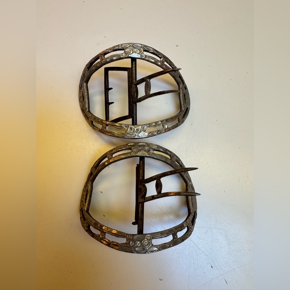Antique RARE 18th century pair neckstock silver buckles READ